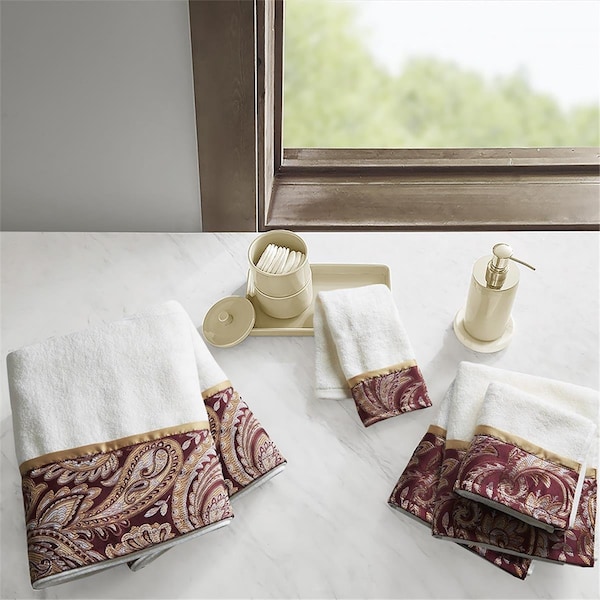 Madison Park Burgundy 100 Percent Cotton Jacquard Towel Set, 6 Piece MP73-7450 - main